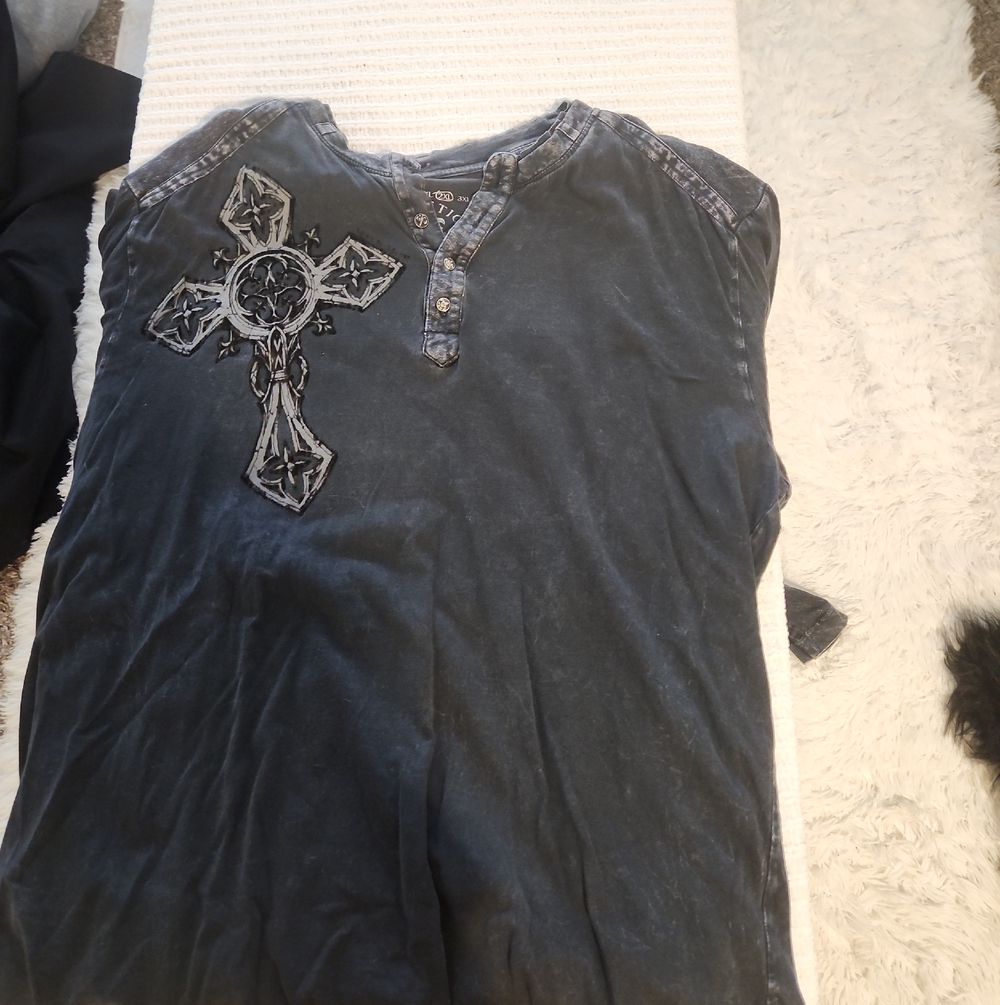 Henley Affliction Black Graphic Cross Henley Tank Top